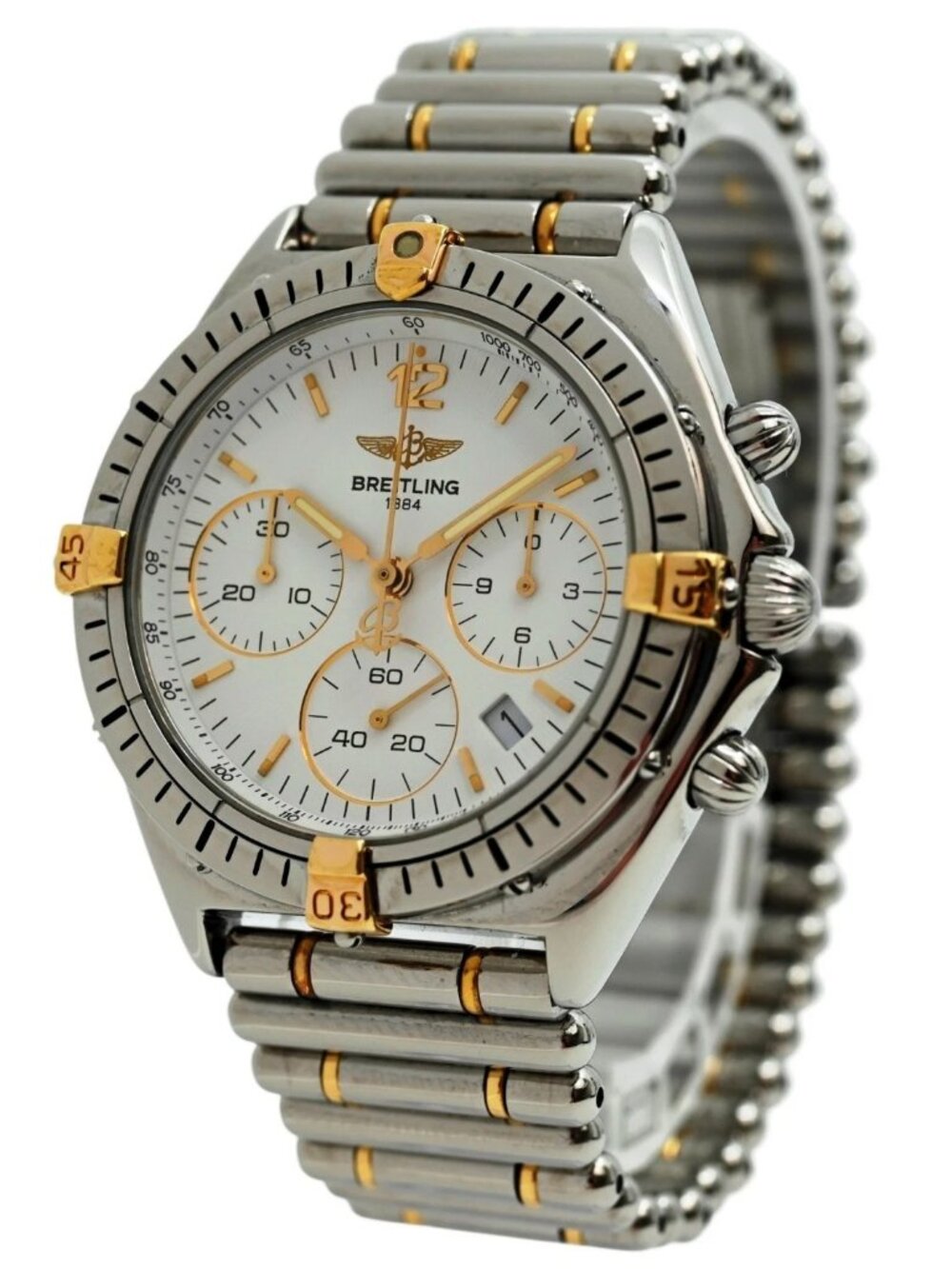 Breitling 36mm Midsize Sextan Chronograph Two Tone Watch Bullet Band- B55047!